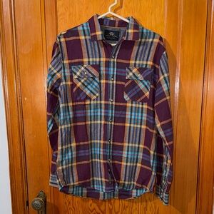 Plaid Button-Up Shirt in Purple and Blue Sz M